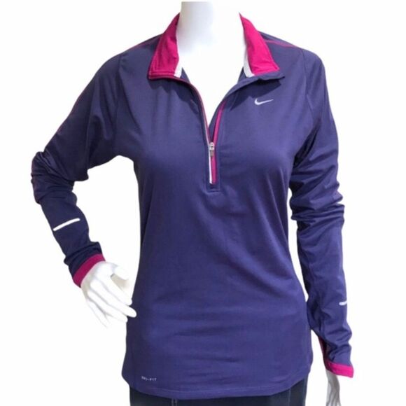 Nike Element Dri-Fit 3/4 Zip Running Pullover Thumb Holes Purple Pink Sz S - Picture 1 of 9